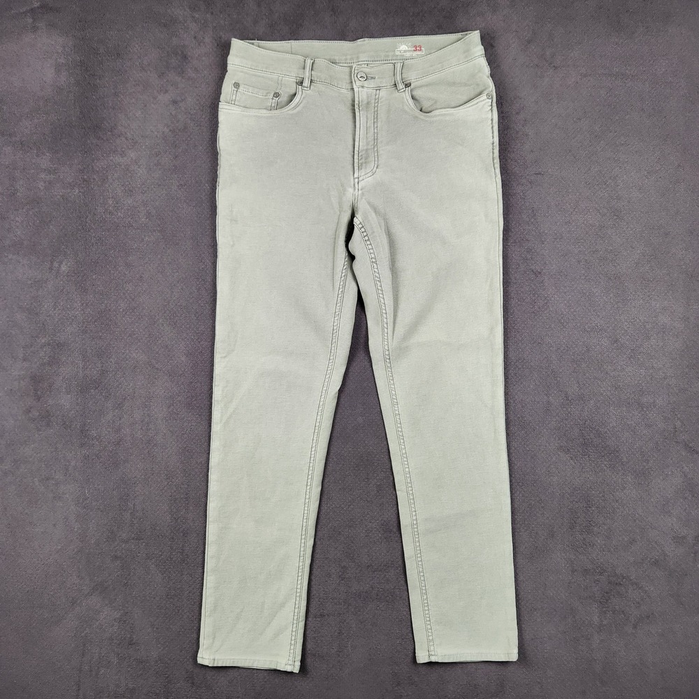 Faherty Pants Mens 33 Faded Olive Stretch Terry 5 Pocket Mid Rise Slim Straight
